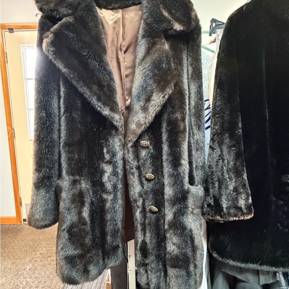 MINK Dark Fur Coat with Shawl Collar